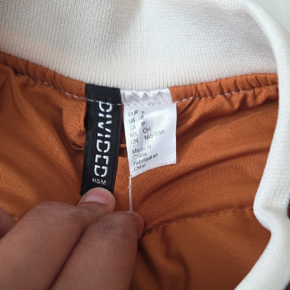H&M Gray Plaid Varsity Jacket with Cream Sleeves - Picture 2 of 8
